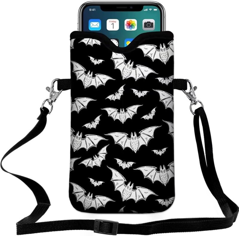 FREZORA Cell Phone Sleeves Bag Case Crossbody Neoprene Holder Lanyard Phone Pouch for Women Men 7.5 X 4.5 Inches - Bat - Image 1